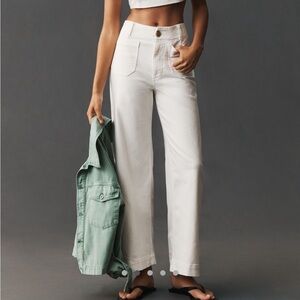 Anthropologie Maeve Cream Wide-Leg Trousers